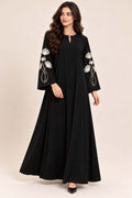 AARUH Black Nysa Embroidered Sleeve Abaya with Keyhole Neck & Flared Fit