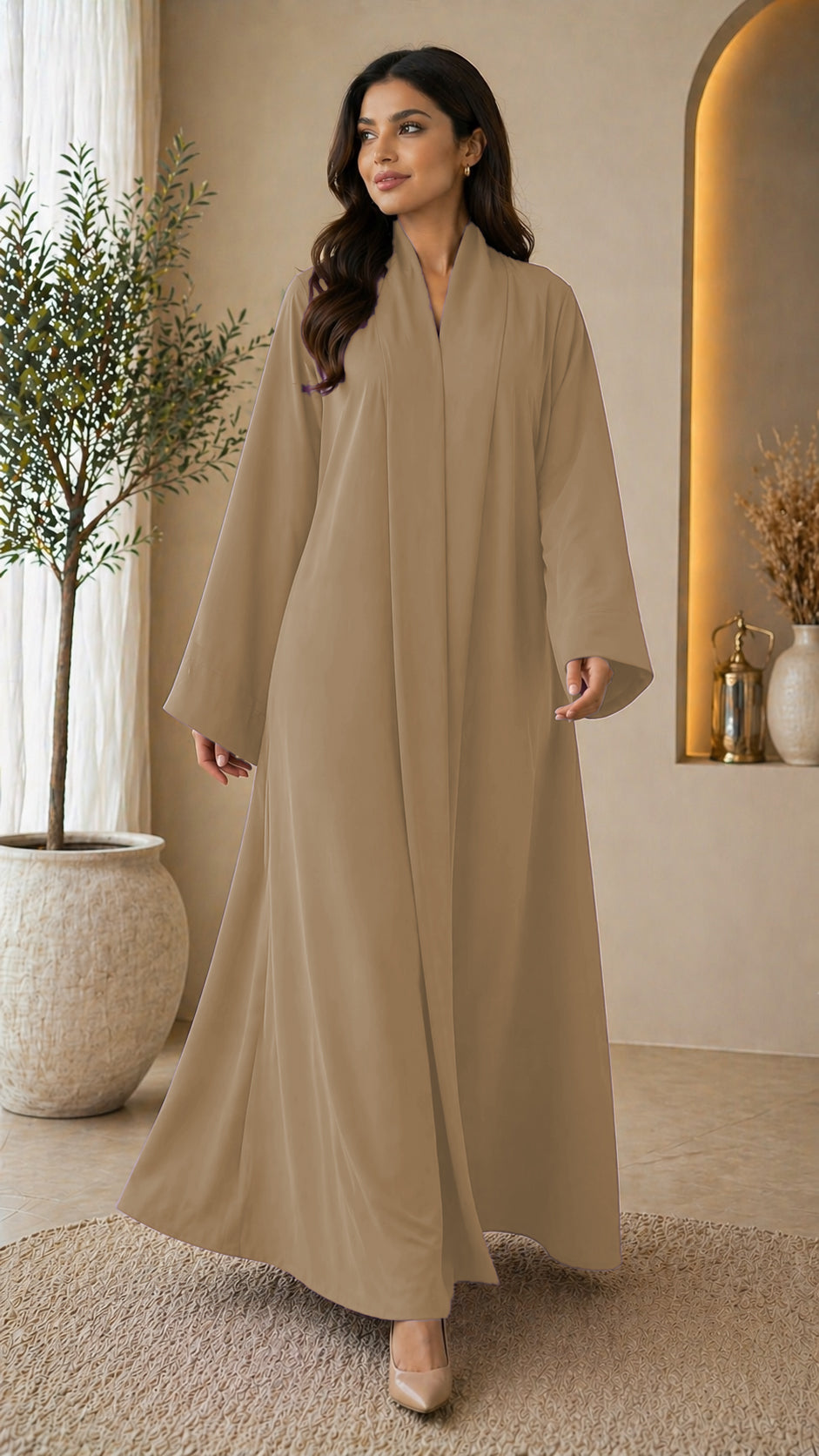 KIMONO BROWN – Premium Brown Kimono Style Abaya | V Neck | Without Hijab | Free Size | AARUH