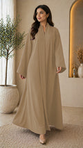 KIMONO BROWN – Premium Brown Kimono Style Abaya | V Neck | Without Hijab | Free Size | AARUH