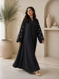 KIMONO BLACK PETAL 333 – Premium Embroidered Kimono Style Abaya | V Neck | Without Hijab | Free Size | AARUH