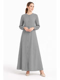 LINA STEEL GREY – Premium Steel Grey Button Front Abaya | Round Neck | Without Hijab | Free Size | AARUH