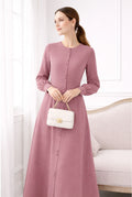 LINA BABY PINK – Premium Baby Pink Button Front Abaya | Round Neck | Without Hijab | Free Size | AARUH