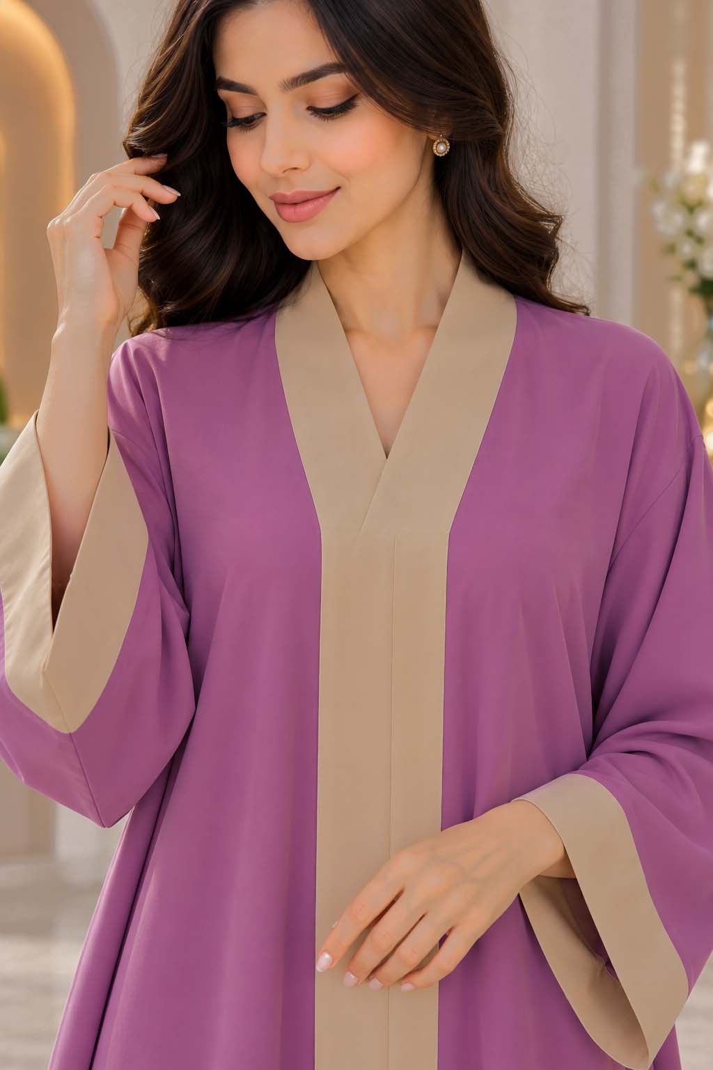 Pink Contrast Abaya Elegant Two-Tone Modest Wear | AARUH Fashion & Fabrics