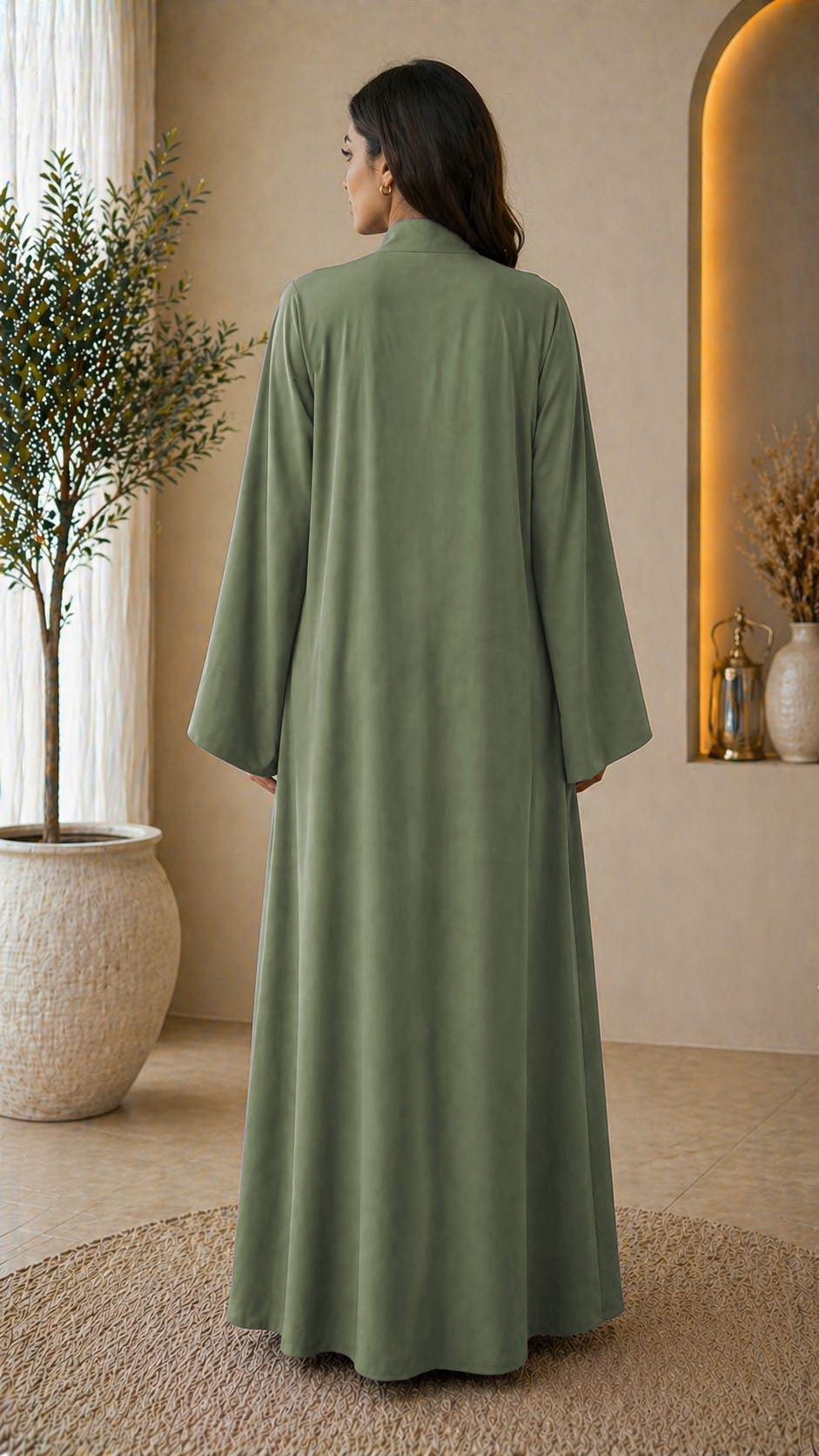 KIMONO GREEN – Premium Green Kimono Style Abaya | V Neck | Without Hijab | Free Size | AARUH