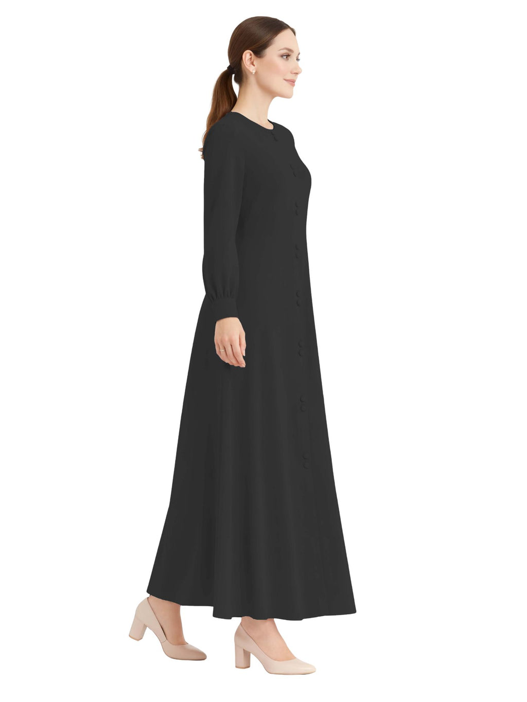 LINA BLACK – Premium Black Button Front Abaya | Round Neck | Without Hijab | Free Size | AARUH