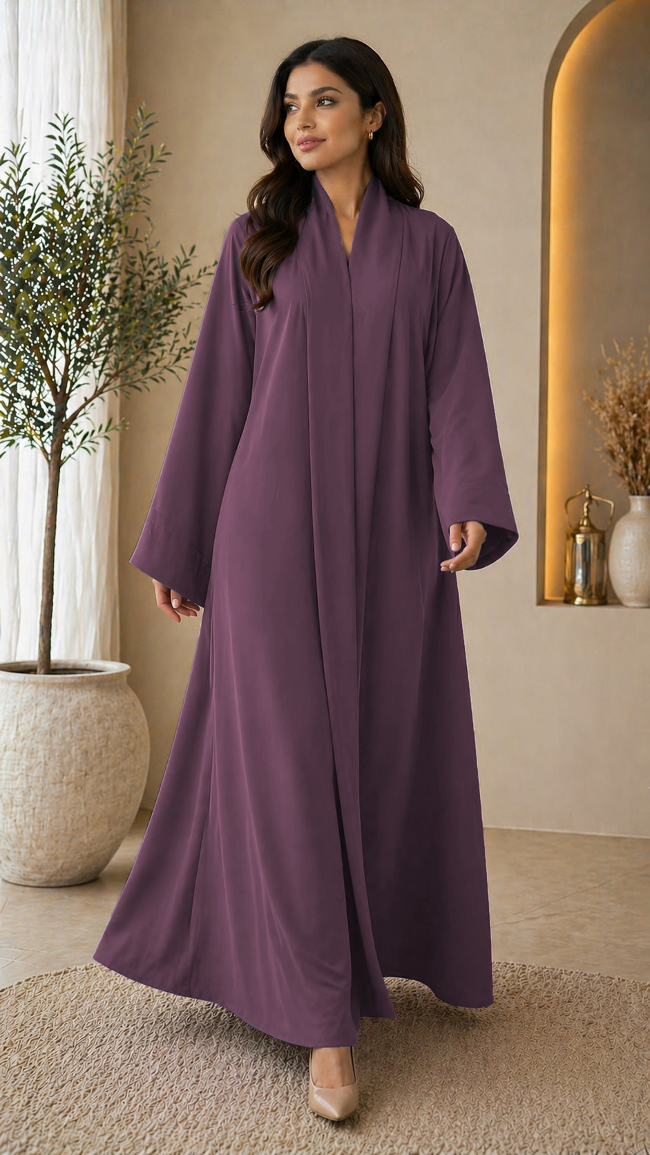 KIMONO PURPLE – Premium Purple Kimono Style Abaya | V Neck | Without Hijab | Free Size | AARUH