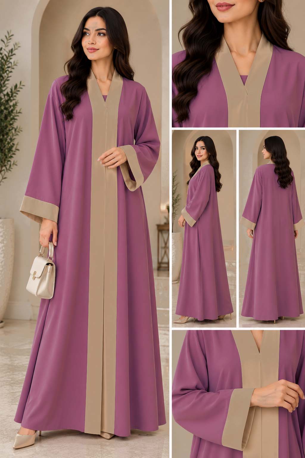 Pink Contrast Abaya Elegant Two-Tone Modest Wear | AARUH Fashion & Fabrics