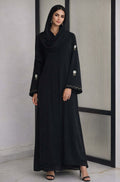WAVES GREEN – Premium Black Embroidered Abaya with Matching Hijab | V Neck | Free Size | AARUH