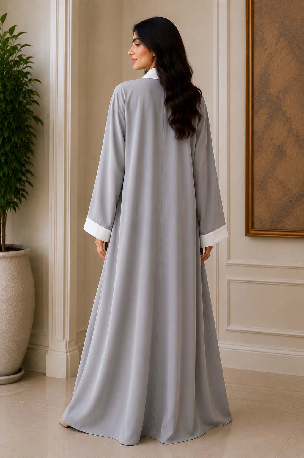Light Grey Contrast Abaya Elegant Two-Tone Modest Wear | AARUH Fashion & Fabrics