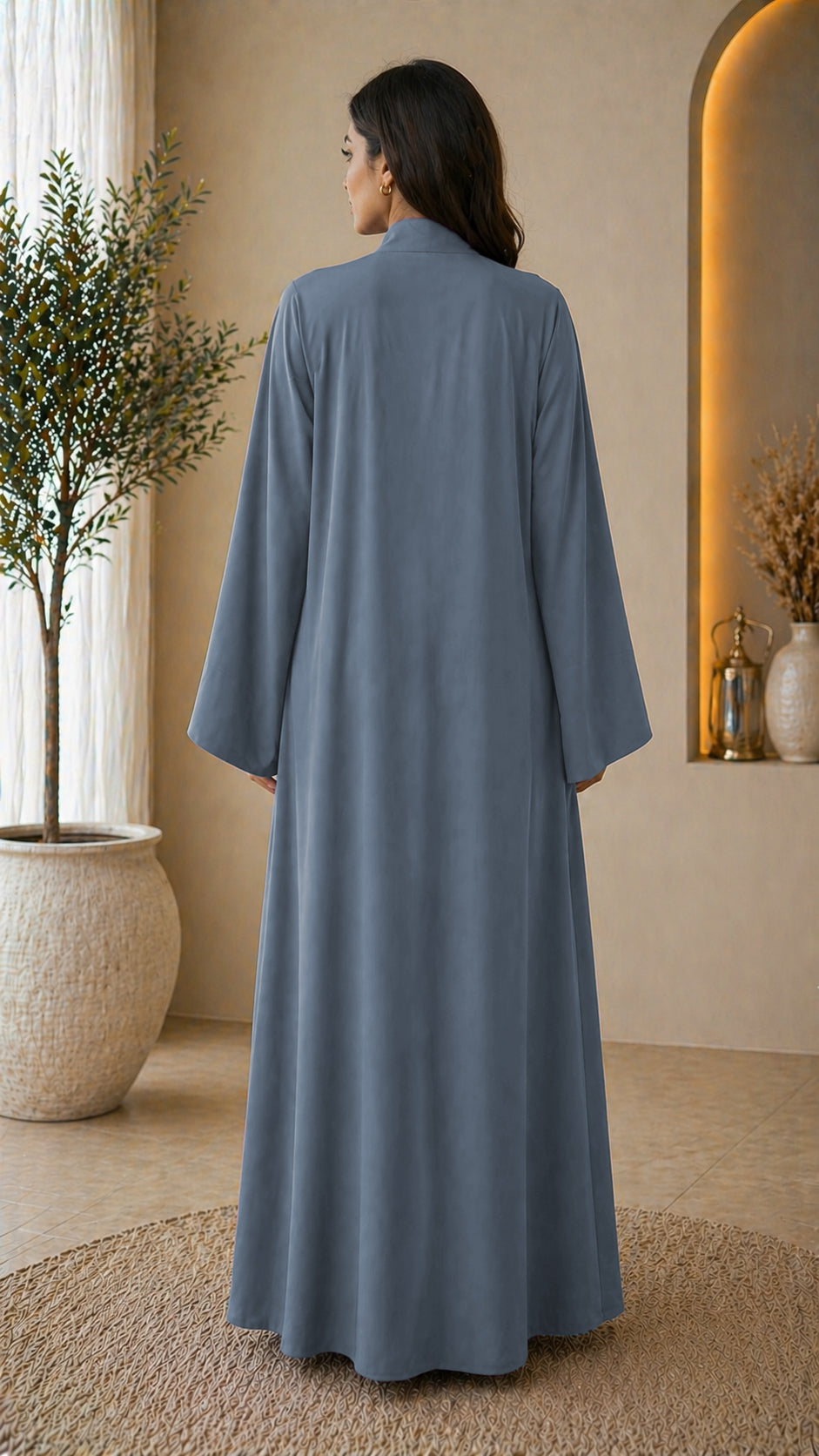 KIMONO GREY – Premium Grey Kimono Style Abaya | V Neck | Without Hijab | Free Size | AARUH
