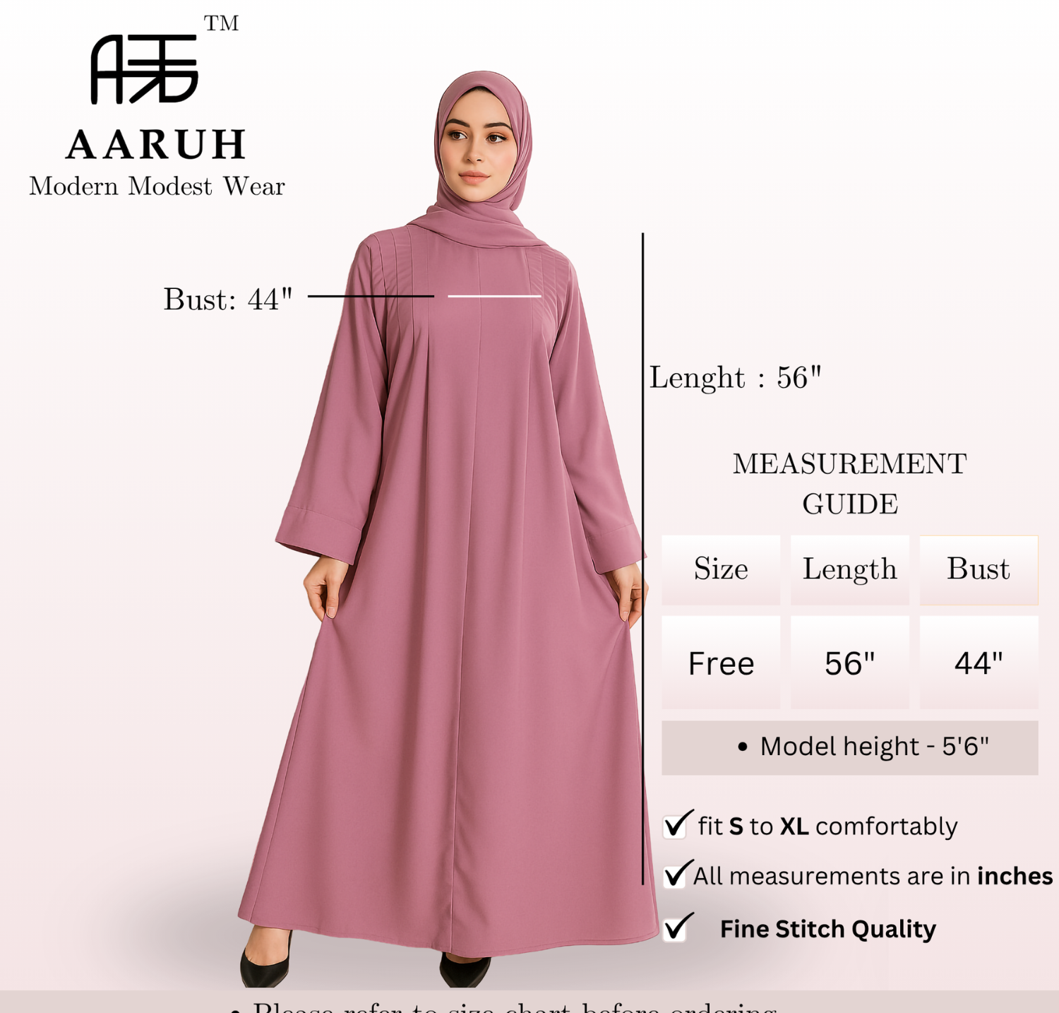 EIRA – Premium Dusty Rose Modest Abaya | Free Size | AARUH