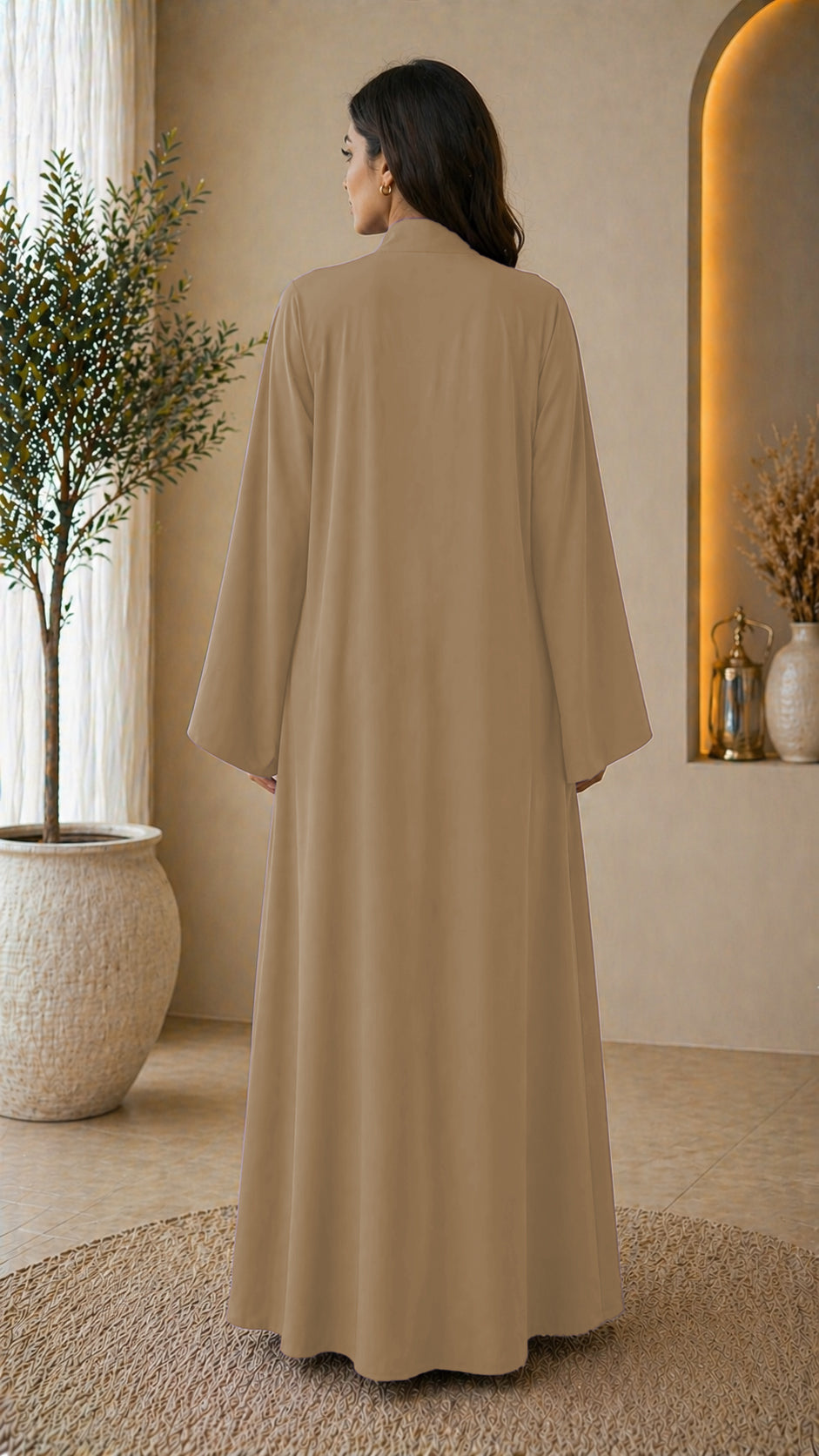 KIMONO BROWN – Premium Brown Kimono Style Abaya | V Neck | Without Hijab | Free Size | AARUH