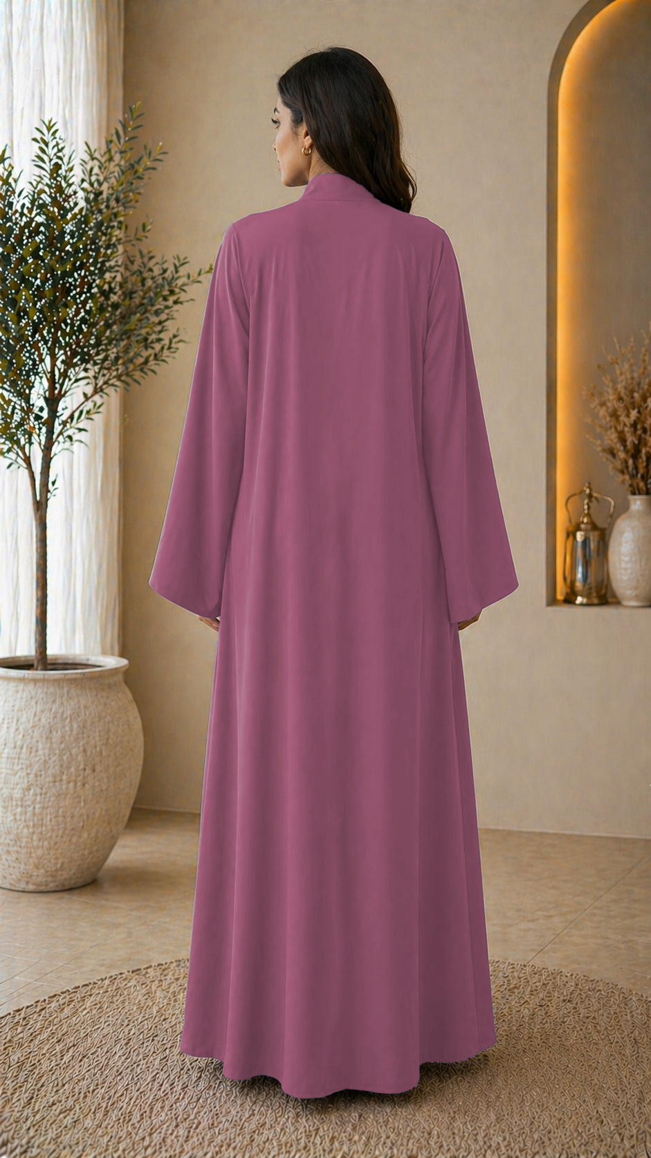 KIMONO PINK – Premium Pink Kimono Style Abaya | V Neck | Without Hijab | Free Size | AARUH