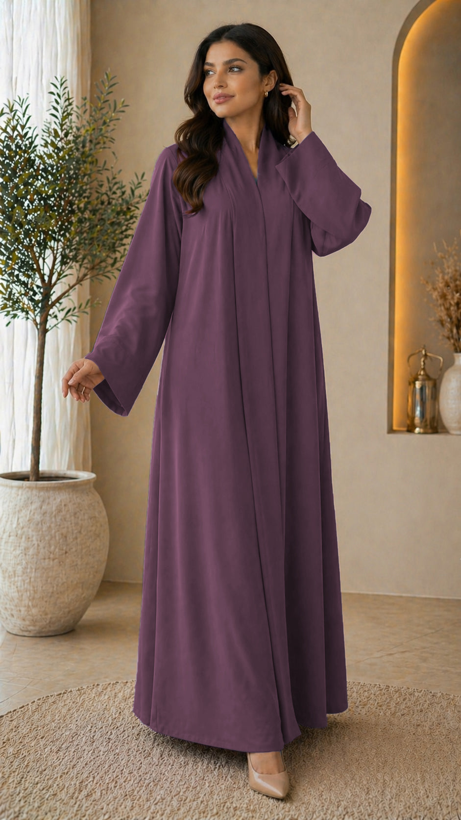 KIMONO PURPLE – Premium Purple Kimono Style Abaya | V Neck | Without Hijab | Free Size | AARUH