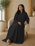 KIMONO BLACK – Premium Black Kimono Style Abaya | V Neck | Without Hijab | Free Size | AARUH