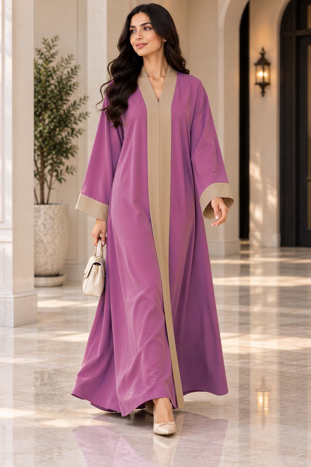 Pink Contrast Abaya Elegant Two-Tone Modest Wear | AARUH Fashion & Fabrics