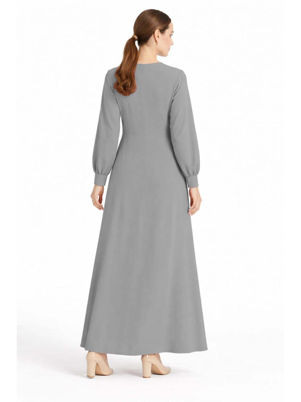 LINA STEEL GREY – Premium Steel Grey Button Front Abaya | Round Neck | Without Hijab | Free Size | AARUH