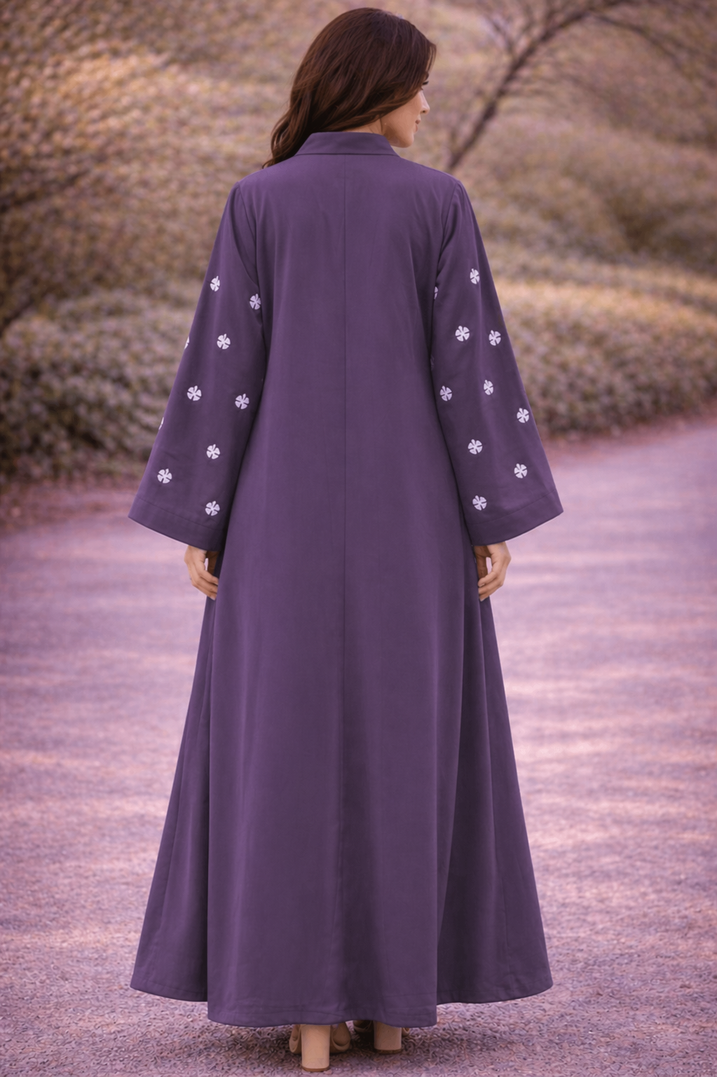 KIMONO LAVENDER PETAL – Premium Embroidered Kimono Style Abaya | V Neck | Without Hijab | Free Size | AARUH