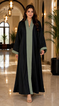 Black & Olive Panelled Abaya Timeless Style with a Modern Touch