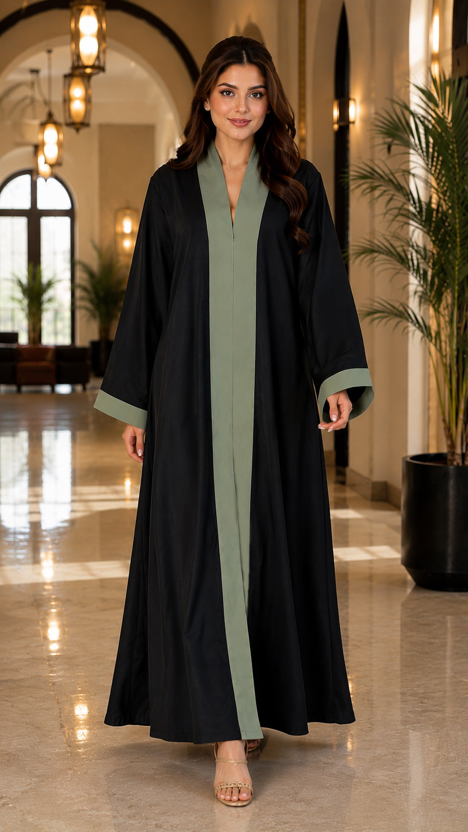 Black & Olive Panelled Abaya Timeless Style with a Modern Touch