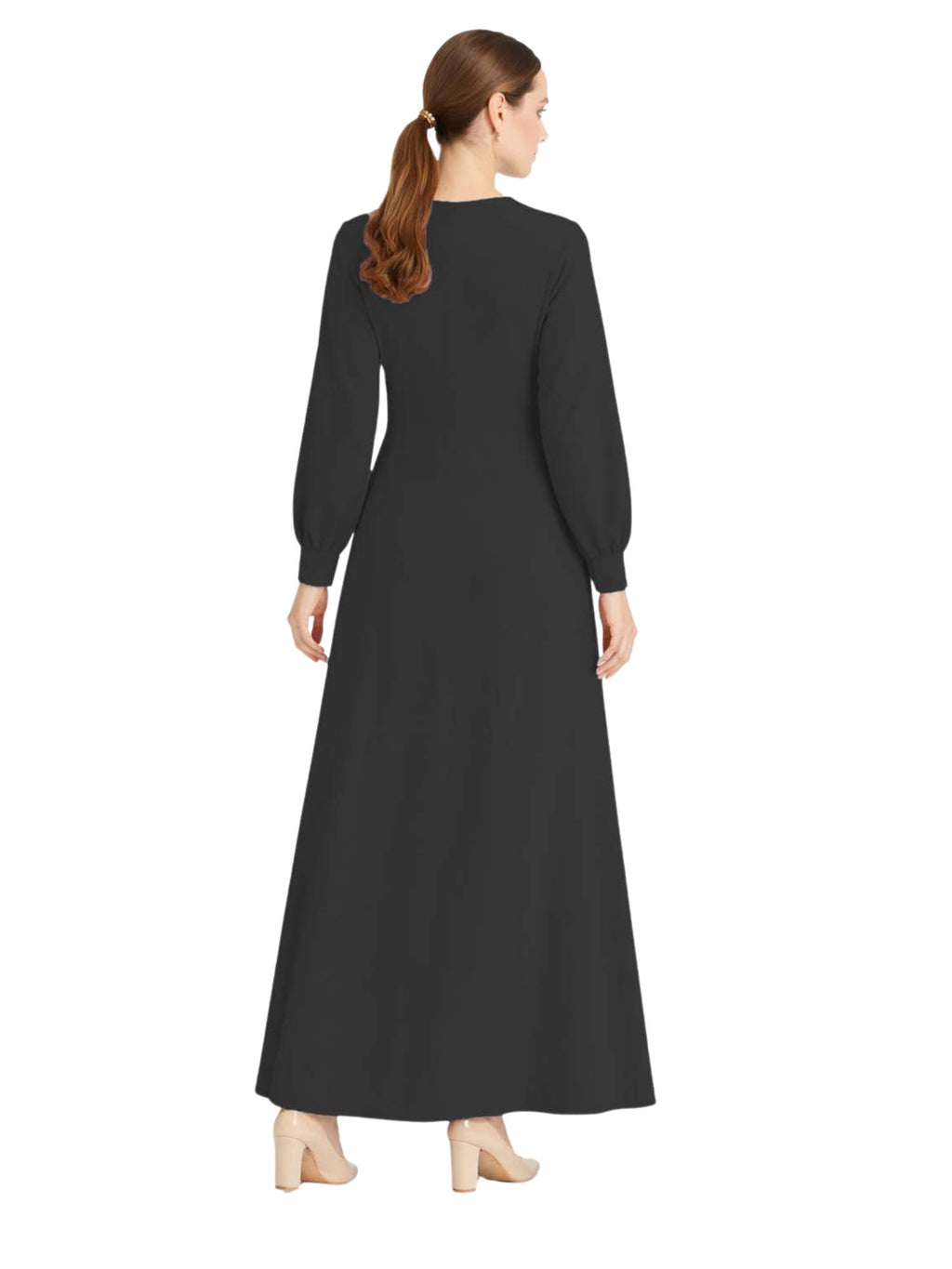 LINA BLACK – Premium Black Button Front Abaya | Round Neck | Without Hijab | Free Size | AARUH
