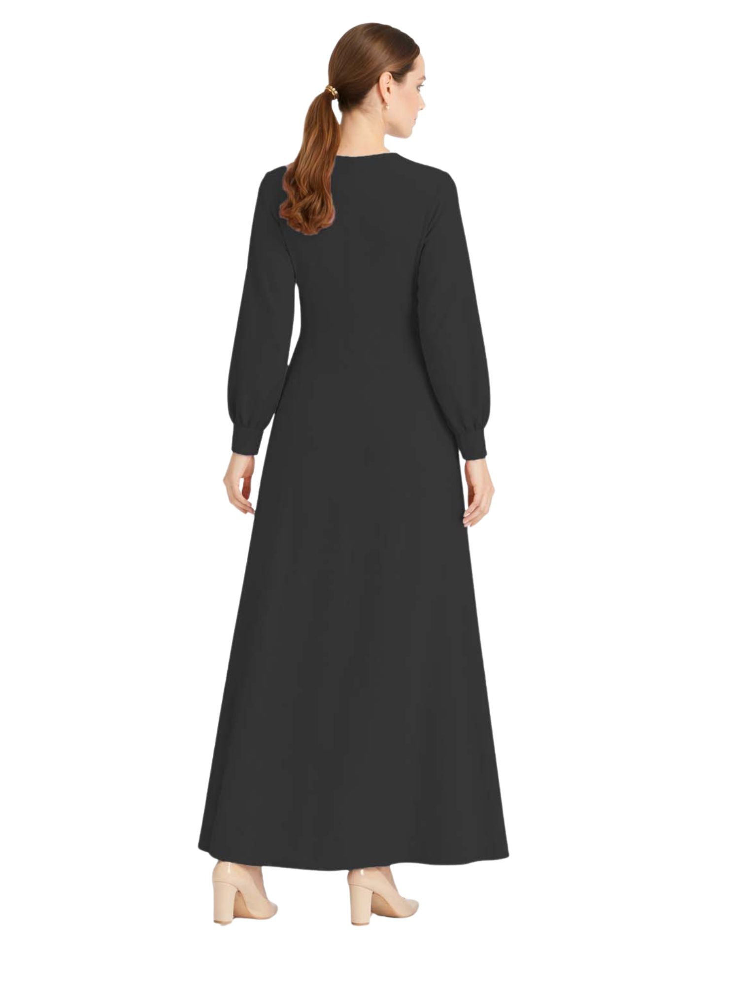 LINA BLACK – Premium Black Button Front Abaya | Round Neck | Without Hijab | Free Size | AARUH