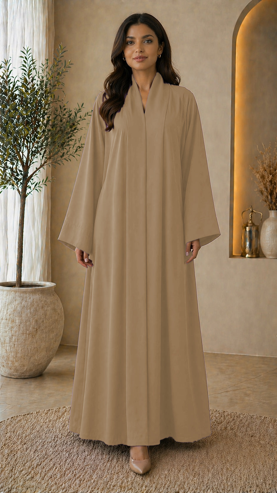KIMONO BROWN – Premium Brown Kimono Style Abaya | V Neck | Without Hijab | Free Size | AARUH