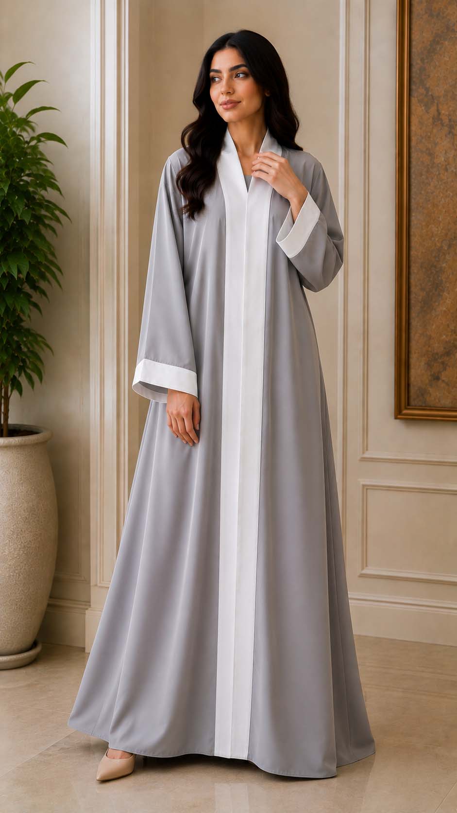 Light Grey Contrast Abaya Elegant Two-Tone Modest Wear | AARUH Fashion & Fabrics