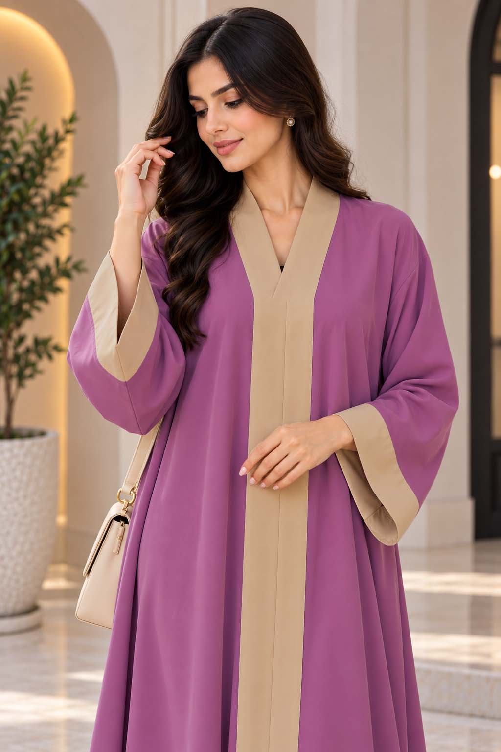 Pink Contrast Abaya Elegant Two-Tone Modest Wear | AARUH Fashion & Fabrics