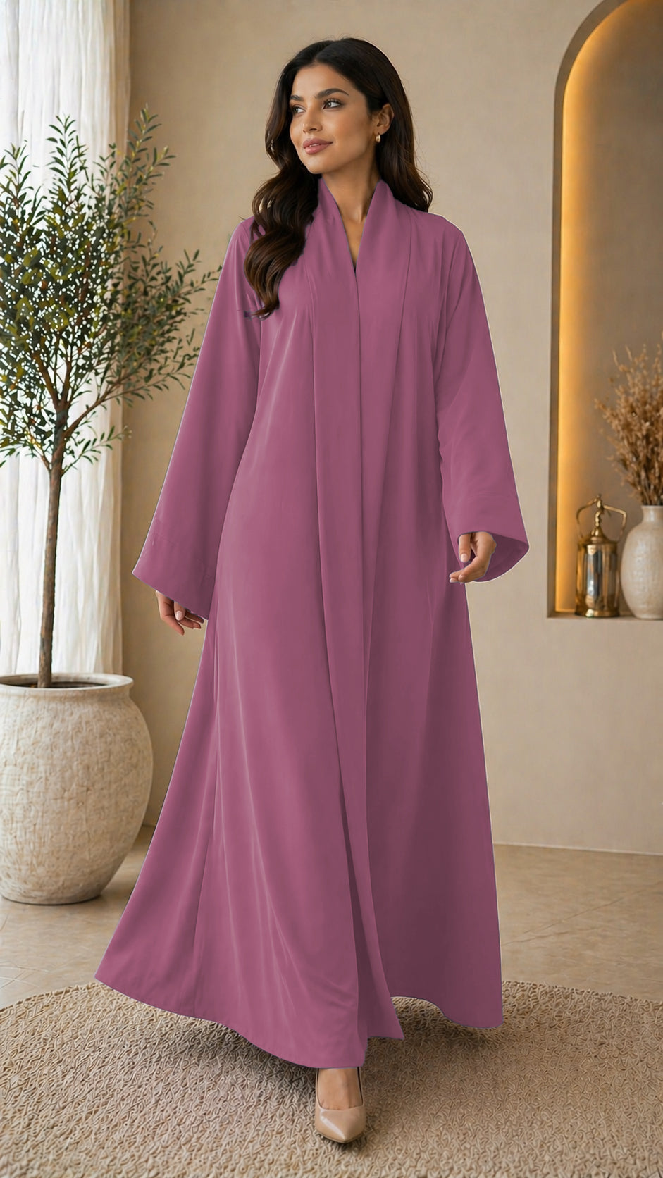 KIMONO PINK – Premium Pink Kimono Style Abaya | V Neck | Without Hijab | Free Size | AARUH