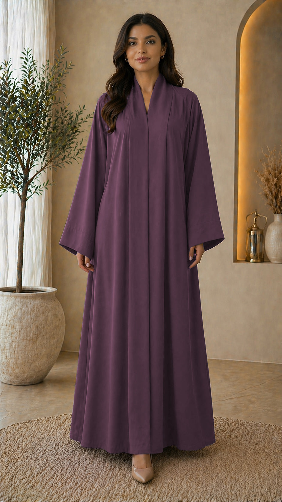 KIMONO PURPLE – Premium Purple Kimono Style Abaya | V Neck | Without Hijab | Free Size | AARUH