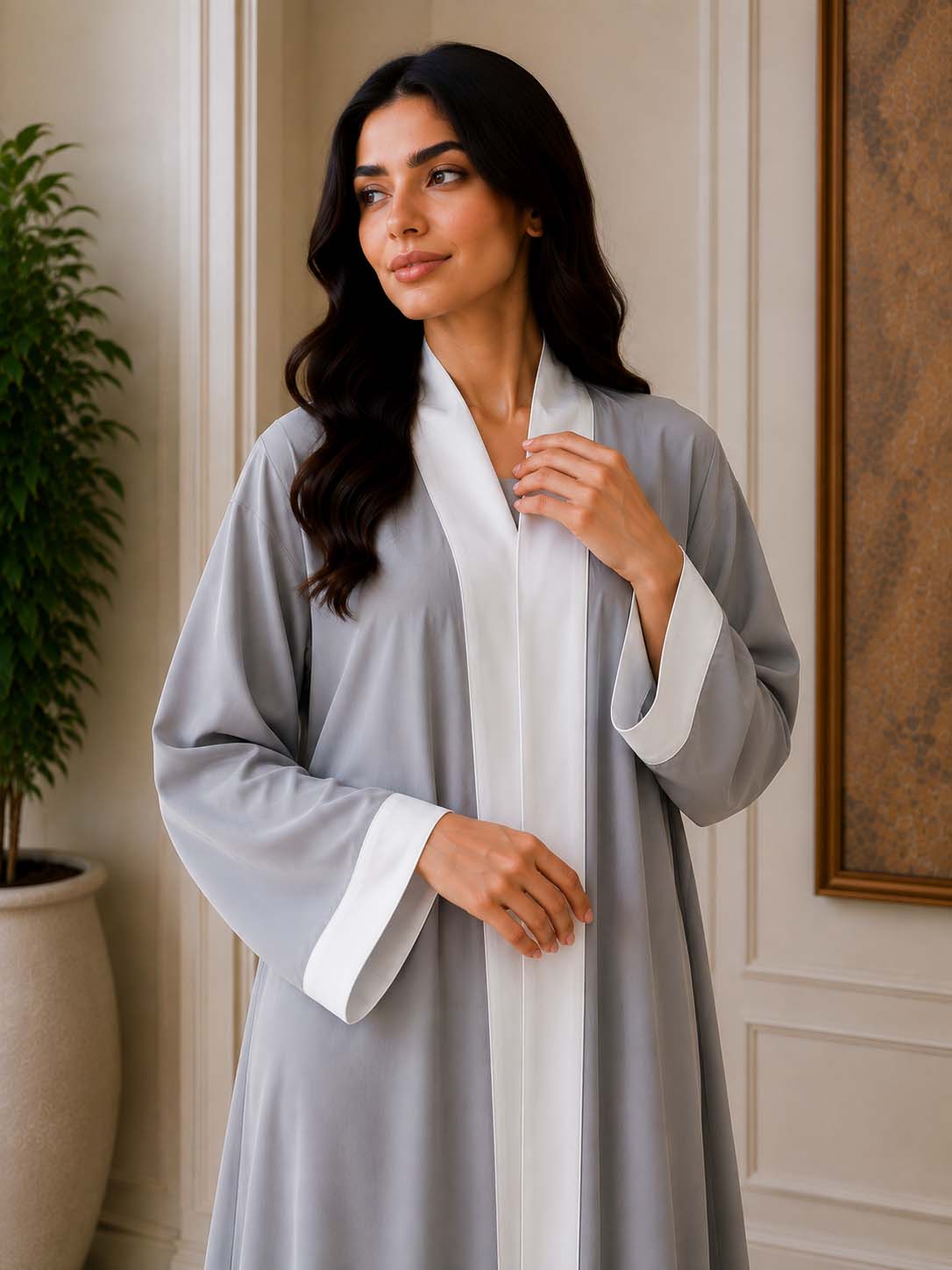 Light Grey Contrast Abaya Elegant Two-Tone Modest Wear | AARUH Fashion & Fabrics