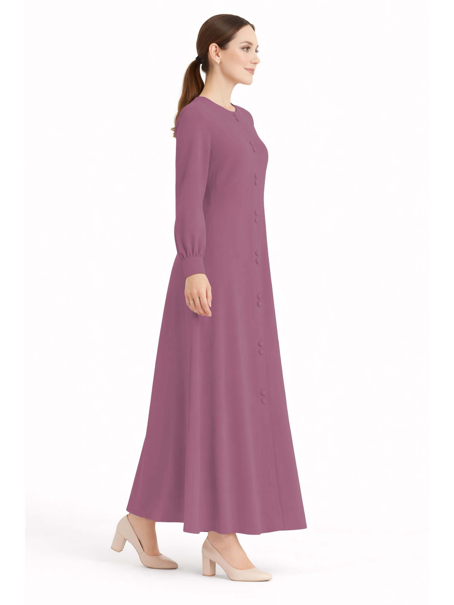 LINA PINK – Premium Pink Button Front Abaya | Round Neck | Without Hijab | Free Size | AARUH