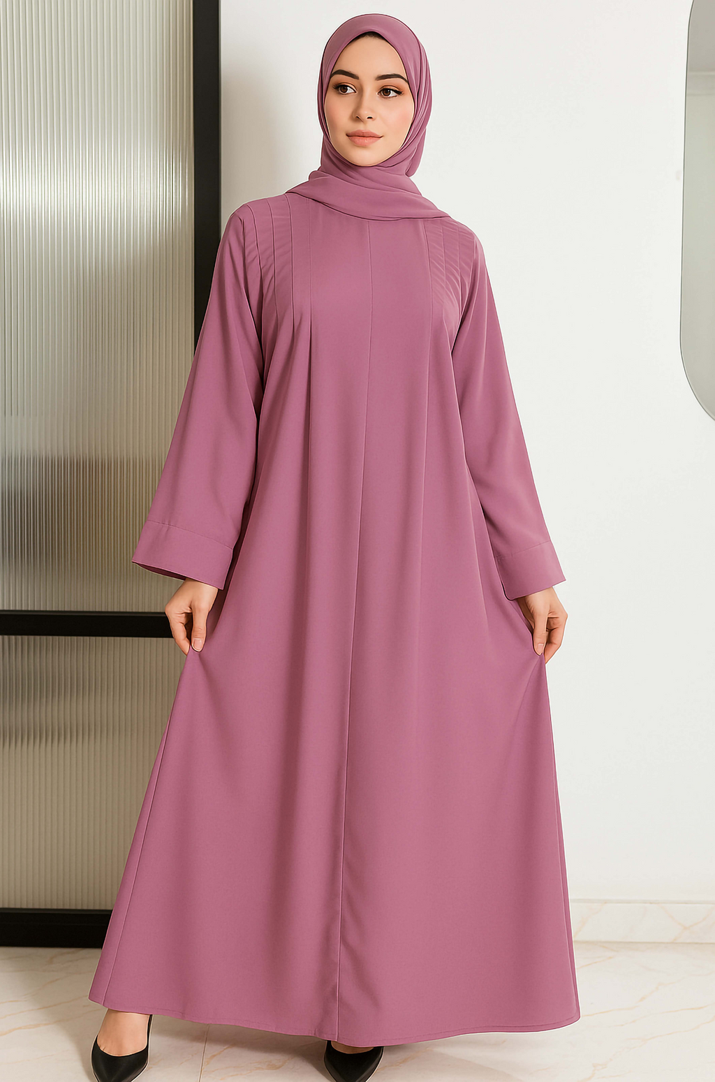 EIRA – Premium Dusty Rose Modest Abaya | Free Size | AARUH