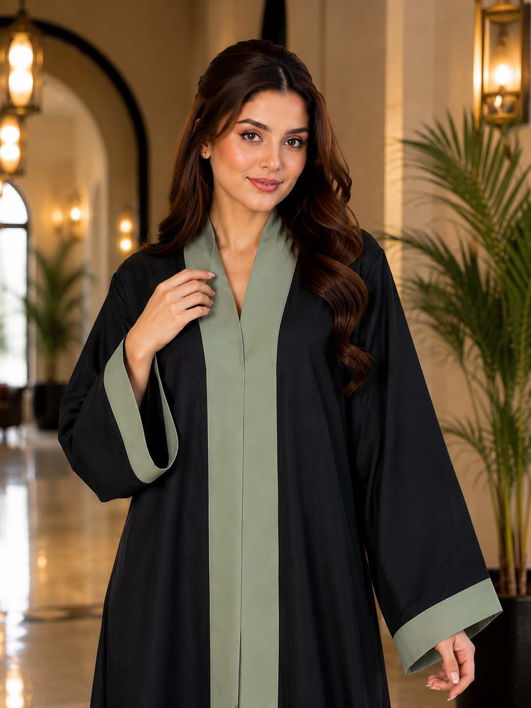 Black & Olive Panelled Abaya Timeless Style with a Modern Touch