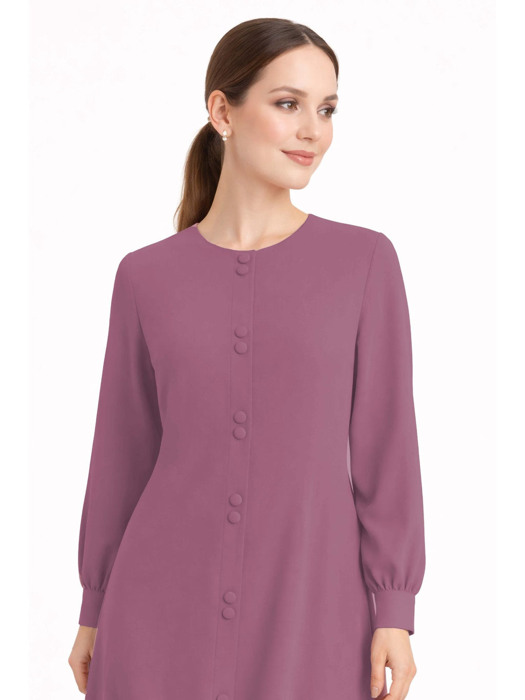 LINA PINK – Premium Pink Button Front Abaya | Round Neck | Without Hijab | Free Size | AARUH