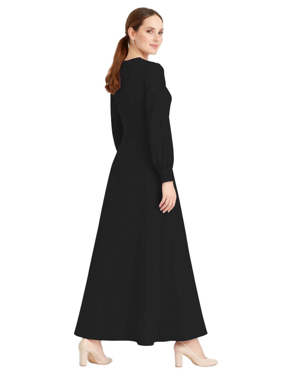 LINA BLACK – Premium Black Button Front Abaya | Round Neck | Without Hijab | Free Size | AARUH