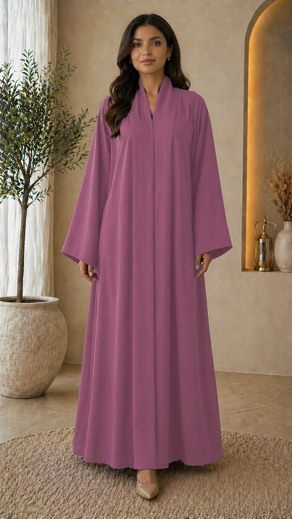 KIMONO PINK – Premium Pink Kimono Style Abaya | V Neck | Without Hijab | Free Size | AARUH