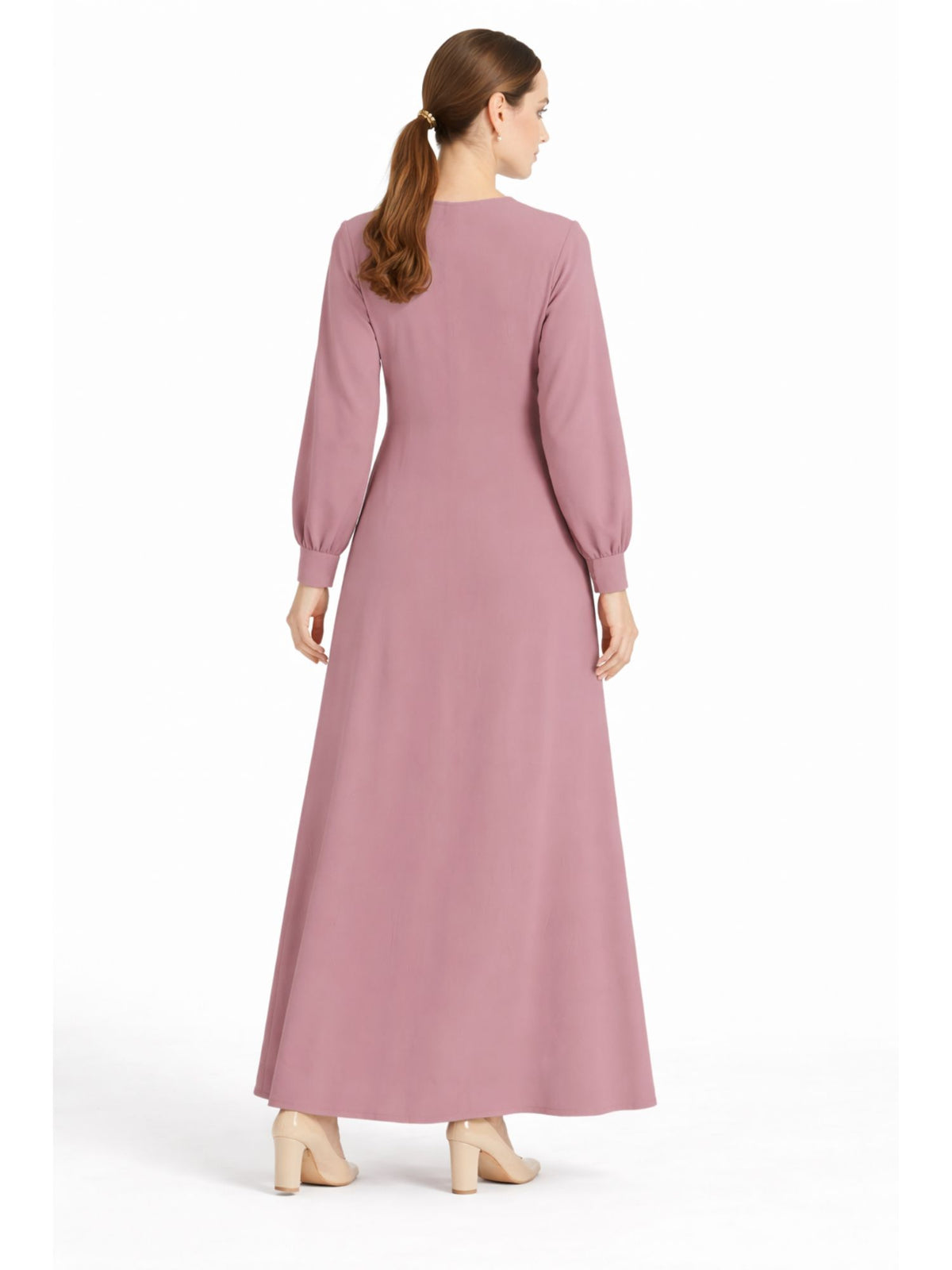 LINA BABY PINK – Premium Baby Pink Button Front Abaya | Round Neck | Without Hijab | Free Size | AARUH