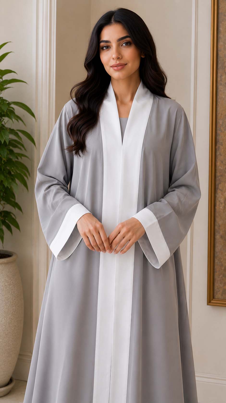 Light Grey Contrast Abaya Elegant Two-Tone Modest Wear | AARUH Fashion & Fabrics