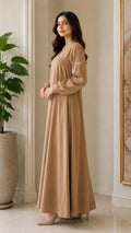 Elegant A-Line Maxi Dress with Bow Embroidered Sleeves