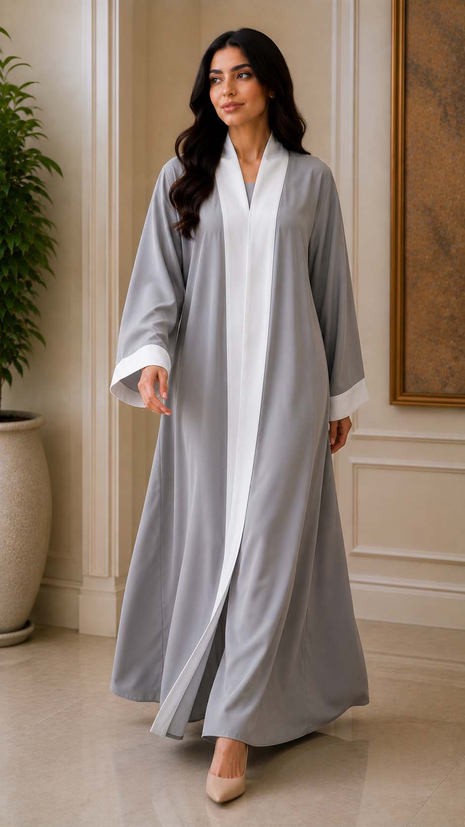 Light Grey Contrast Abaya Elegant Two-Tone Modest Wear | AARUH Fashion & Fabrics