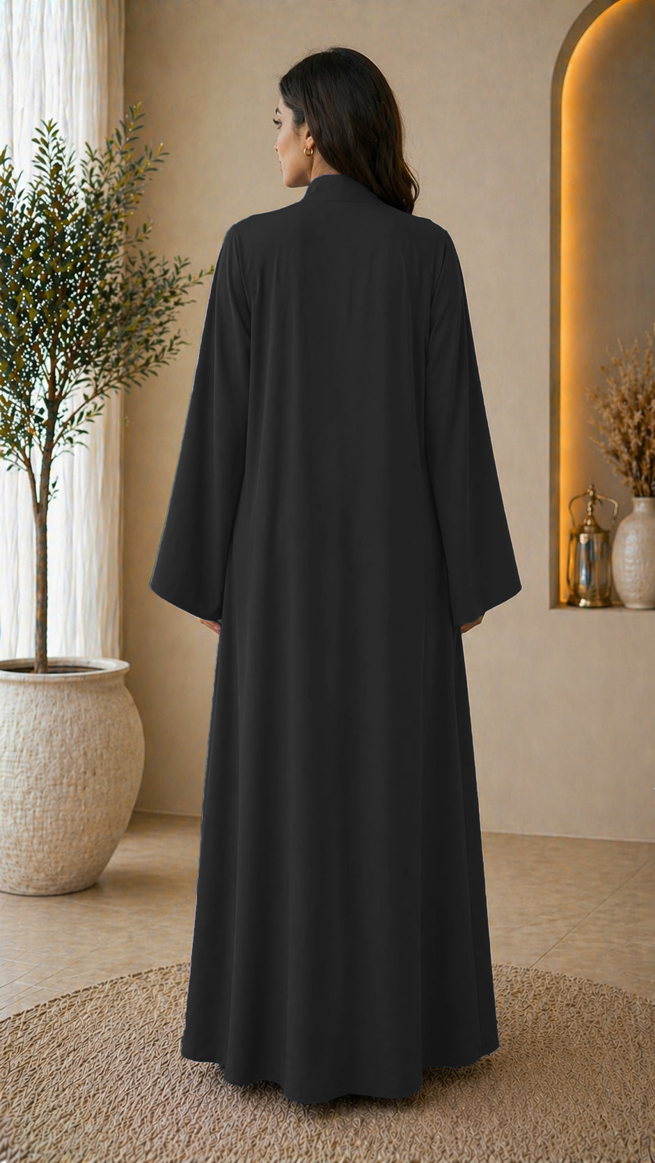 KIMONO BLACK – Premium Black Kimono Style Abaya | V Neck | Without Hijab | Free Size | AARUH