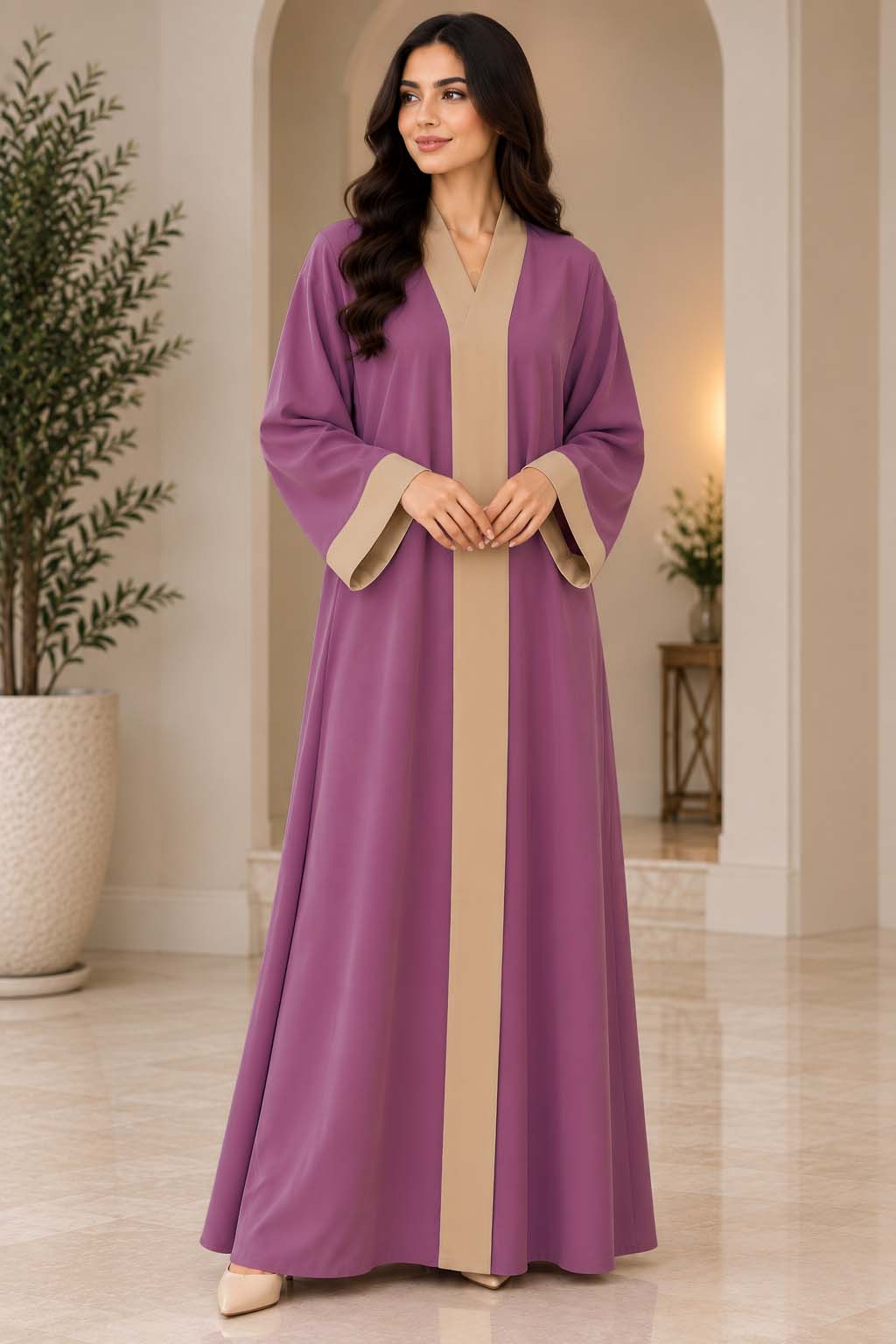 Pink Contrast Abaya Elegant Two-Tone Modest Wear | AARUH Fashion & Fabrics