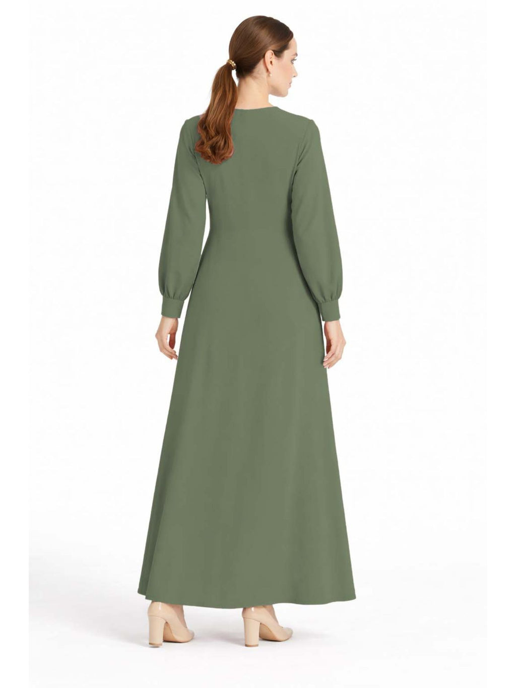 LINA GREEN – Premium Green Button Front Abaya | Round Neck | Without Hijab | Free Size | AARUH