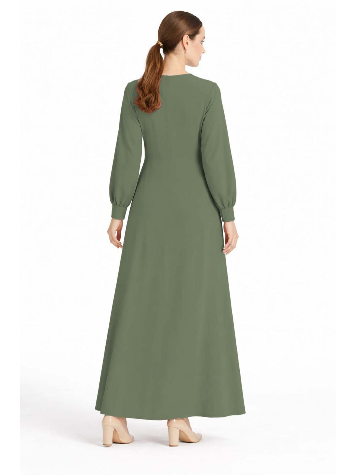 LINA GREEN – Premium Green Button Front Abaya | Round Neck | Without Hijab | Free Size | AARUH