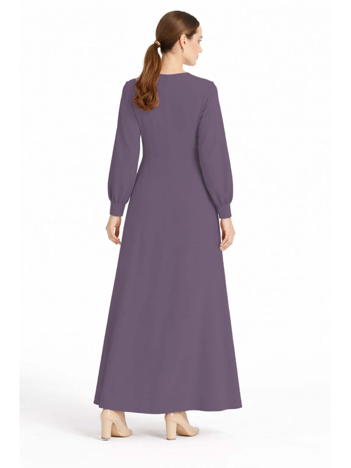 LINA LAVENDER – Premium Lavender Button Front Abaya | Round Neck | Without Hijab | Free Size | AARUH