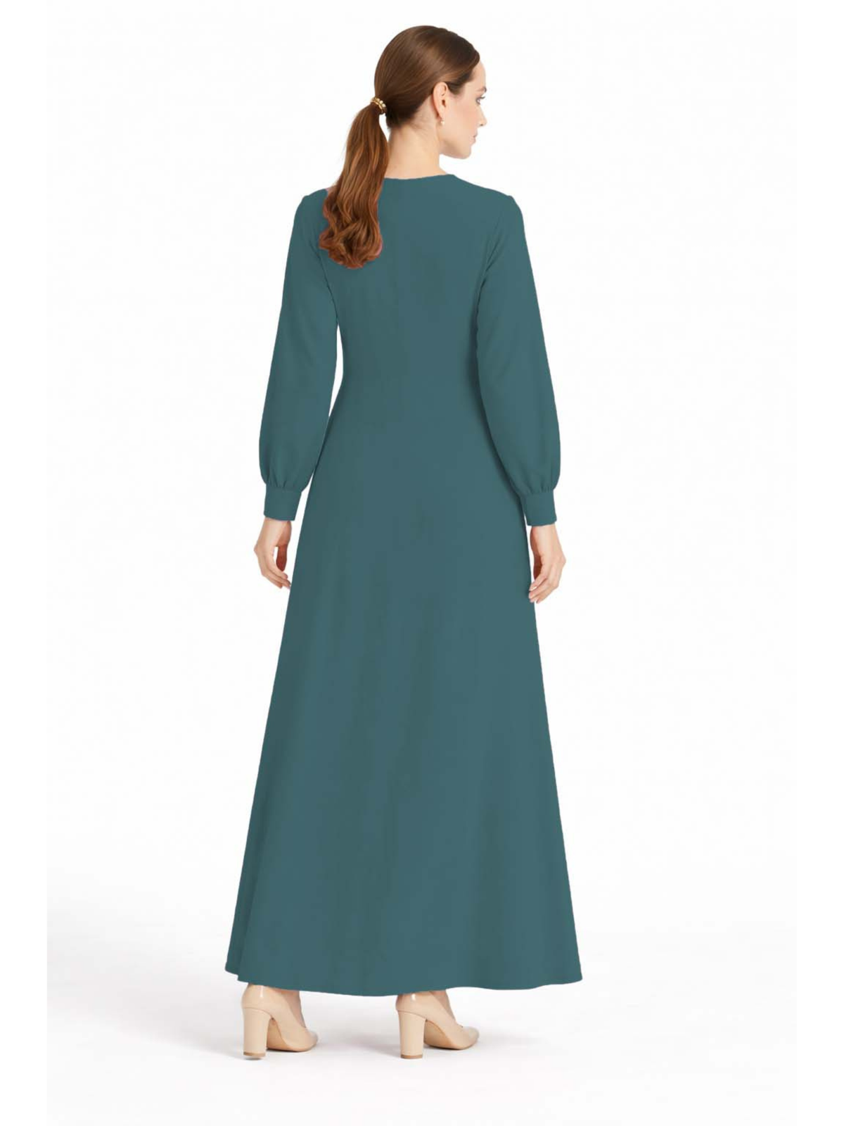 LINA TEAL – Premium Teal Button Front Abaya | Round Neck | Without Hijab | Free Size | AARUH