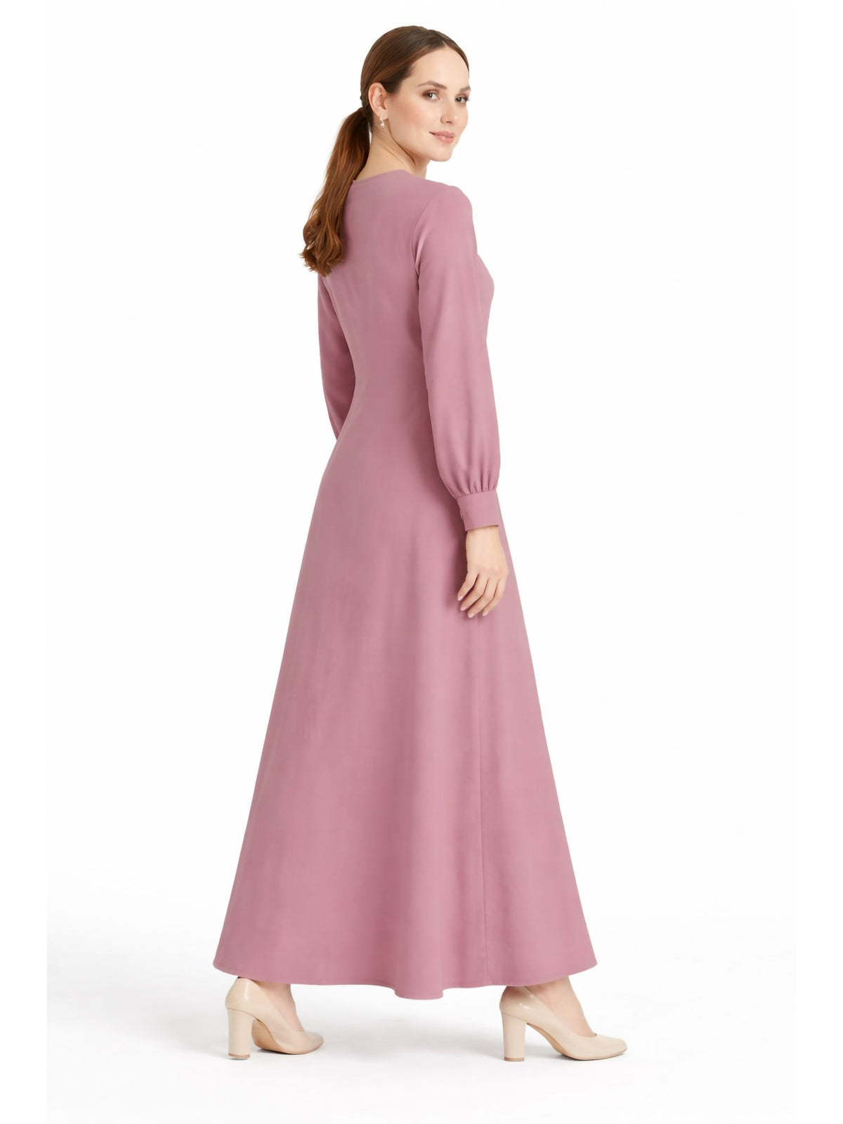 LINA BABY PINK – Premium Baby Pink Button Front Abaya | Round Neck | Without Hijab | Free Size | AARUH