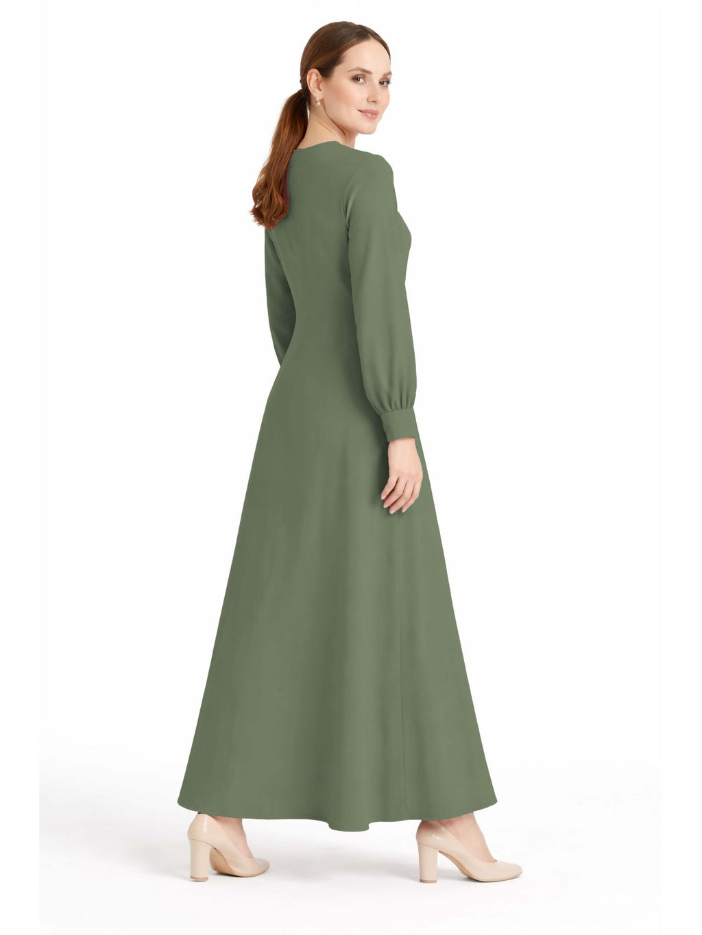 LINA GREEN – Premium Green Button Front Abaya | Round Neck | Without Hijab | Free Size | AARUH